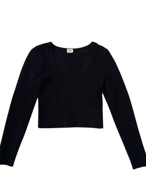 Abercrombie & Fitch Black Ribbed Square-Neck Long Sleeve Top